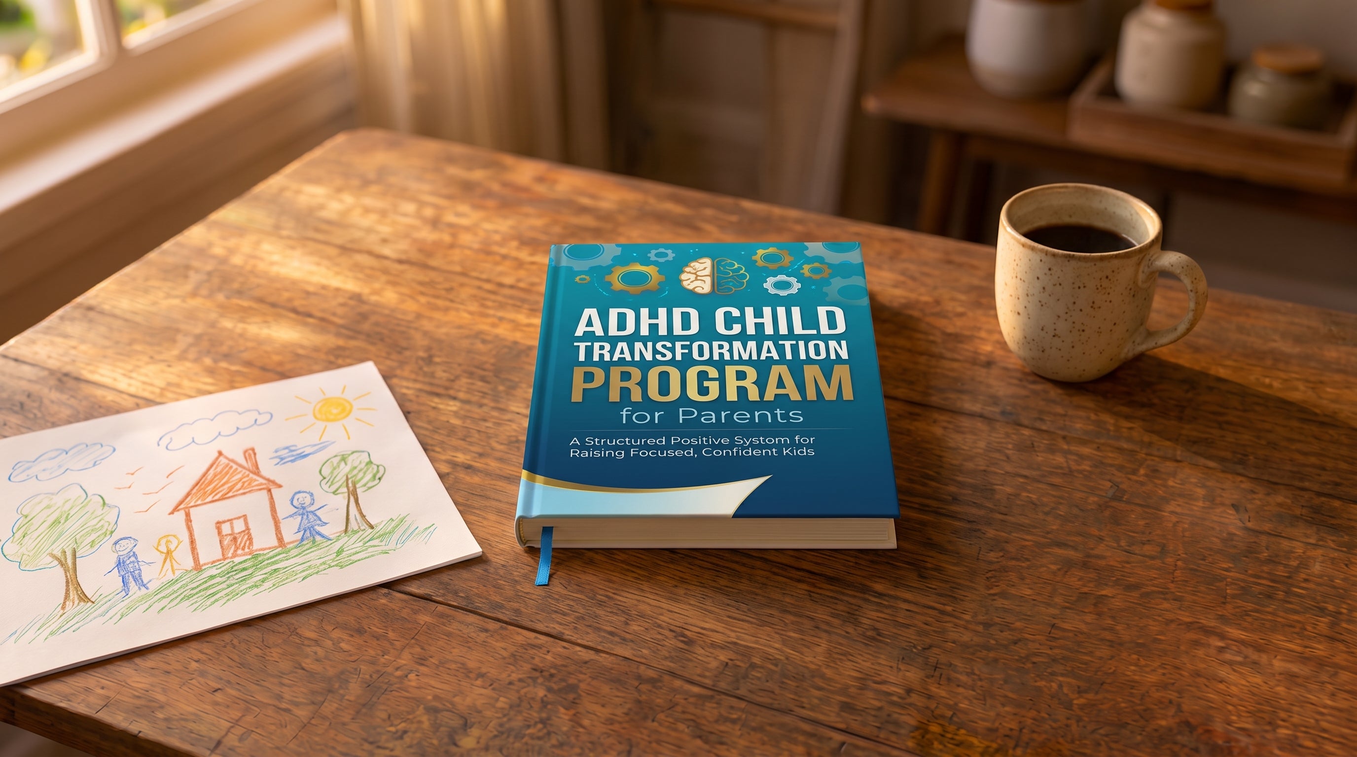 Parent reading the ADHD 2.0 e-book at the kitchen table