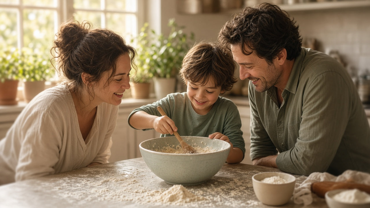 Family cooking together after the challenge